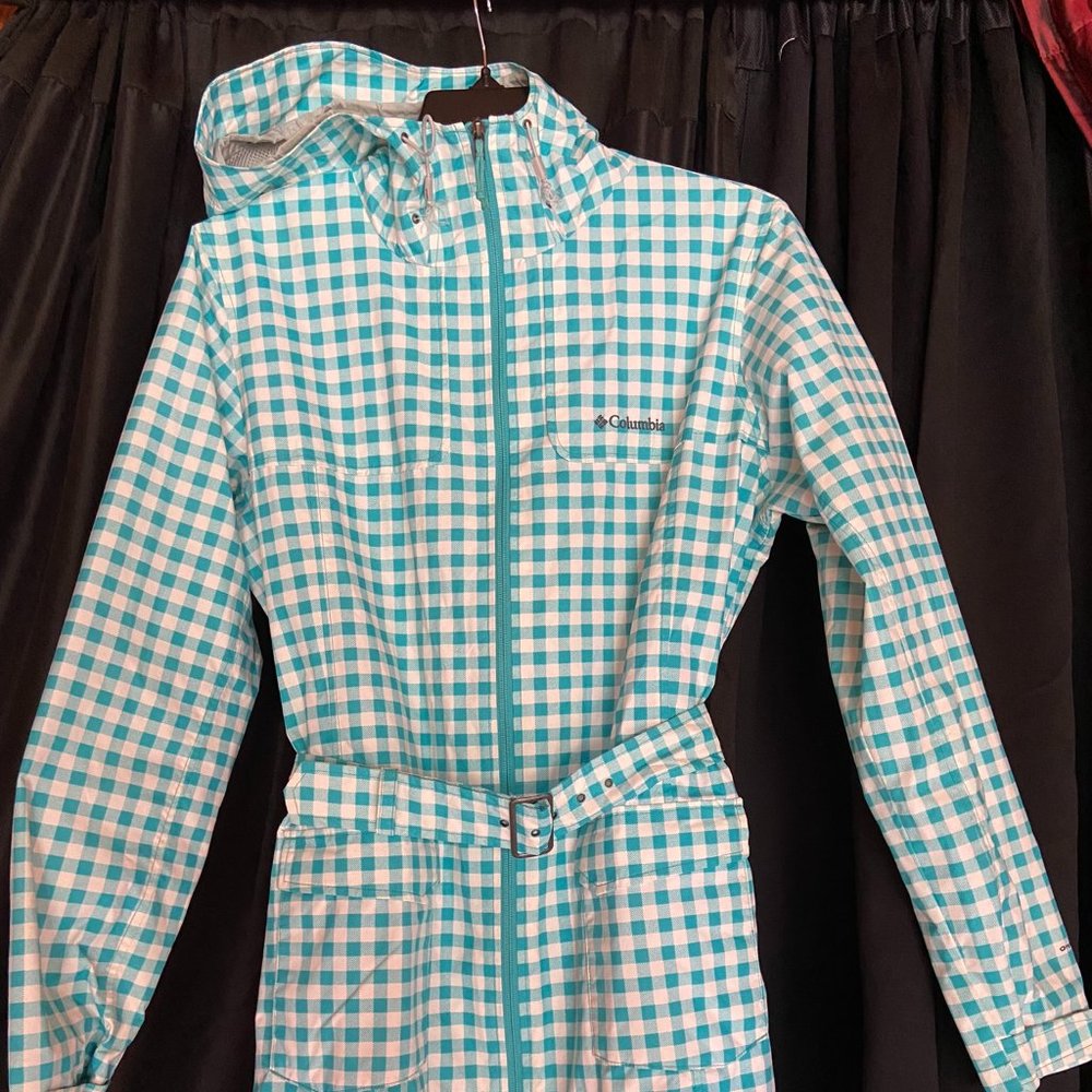 Columbia Size XL Blue and White Check Raincoat